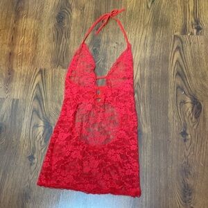 🍒 Cherry Red Lace Teddy Dress 🍒
